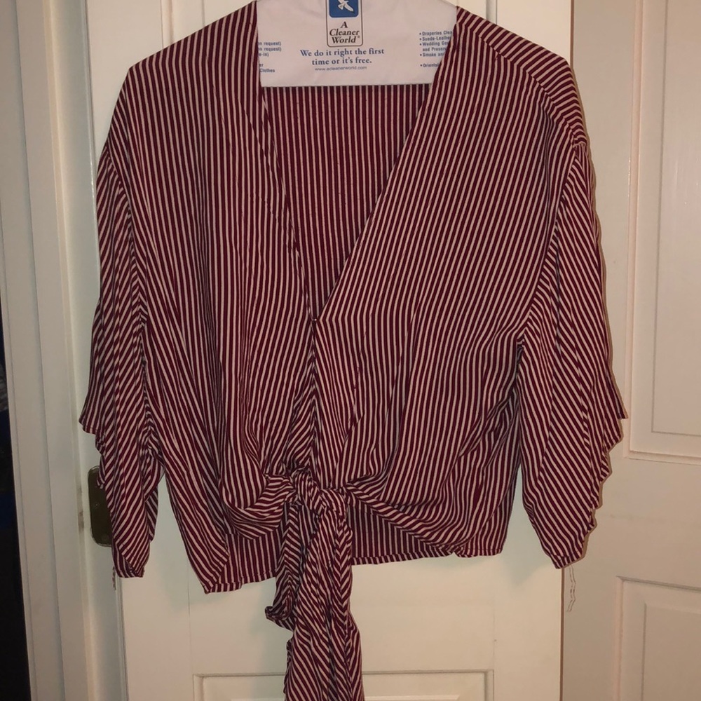 Red and White Wrap around Blouse!
